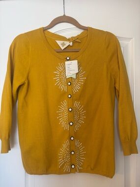 Anthropologie Mustard Yellow Embellished Button Cardigan